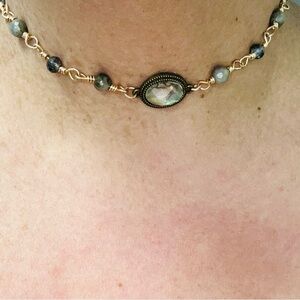 Artisan Made Elegant Gold and Blue Beaded Choker